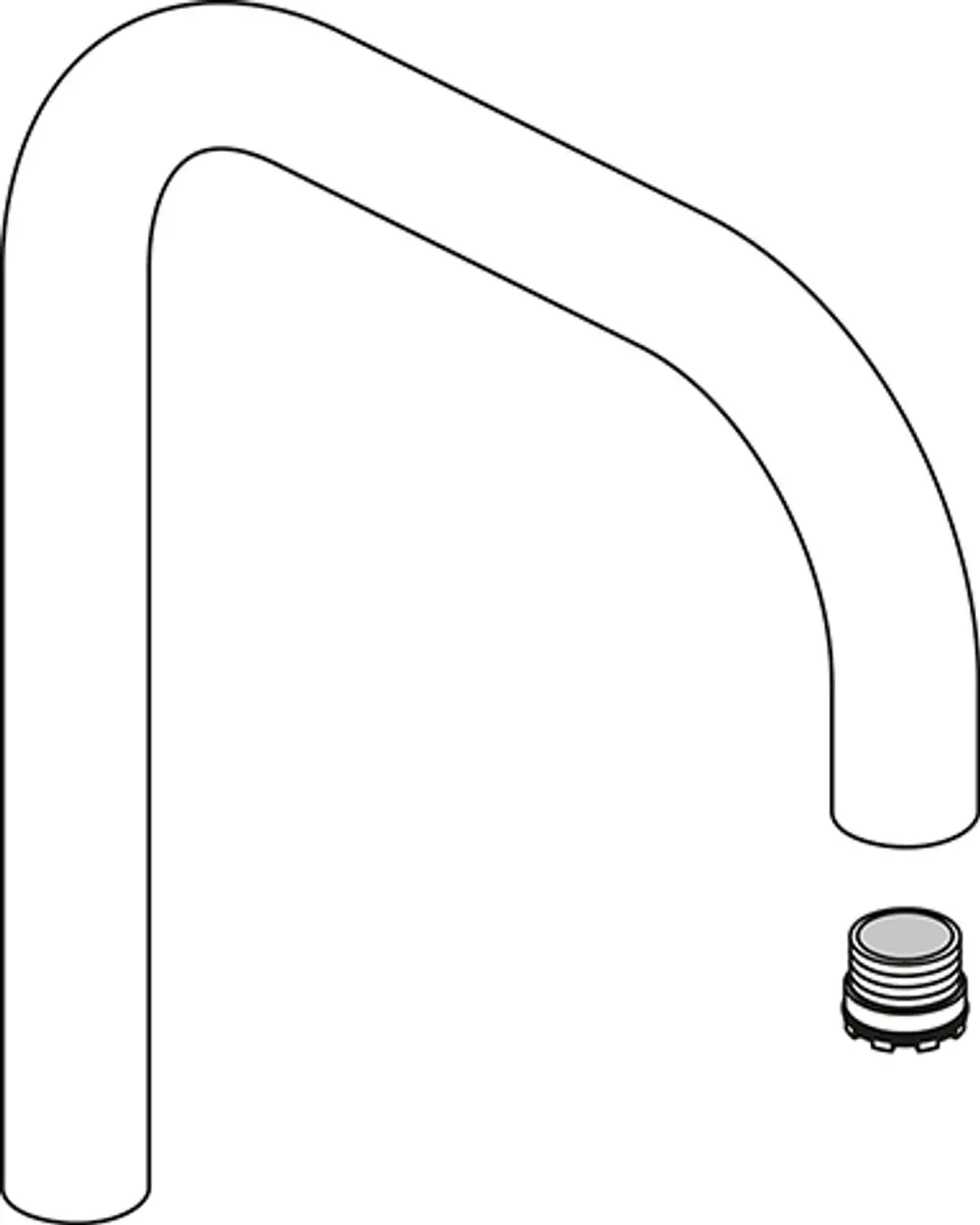 U-Auslauf von Ideal Standard mit gebogenem Auslauf und einem anschließenden Anschlussstück, geeignet für Wasserleitungen oder Armaturen.